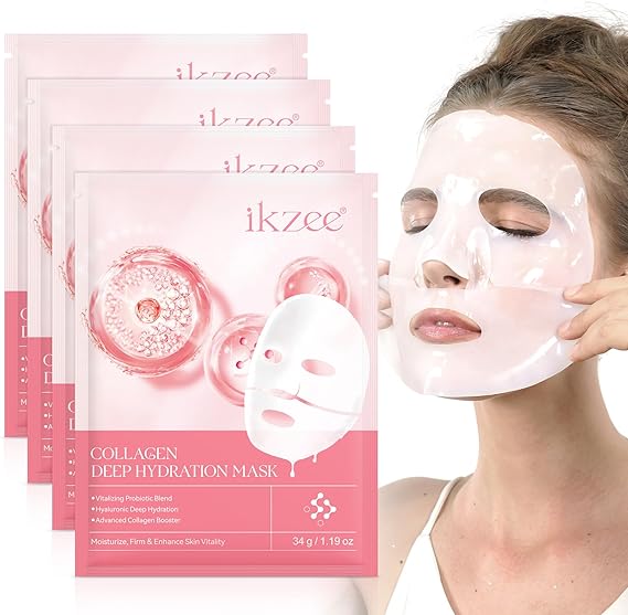 Collagen Face Mask Overnight, Korean Face Masks, Bio Collagen Mask Overnight, Anti-Aging Deep Hydrating Face Masks, Improve Skin Elasticity, Pore Minimizing, Reduce Fine Lines &amp; Dullness 4PCS