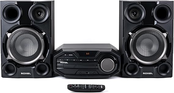 Roxel Road CD Player Mini Hi-Fi System, 100W Speakers, BT Streaming, USB MP3 Playback, FM Radio, CD/CD-R/RW Compatible, AUX-In, Headphone Socket, Remote Control, Carbon &amp; Silver Finish (RCD-660)