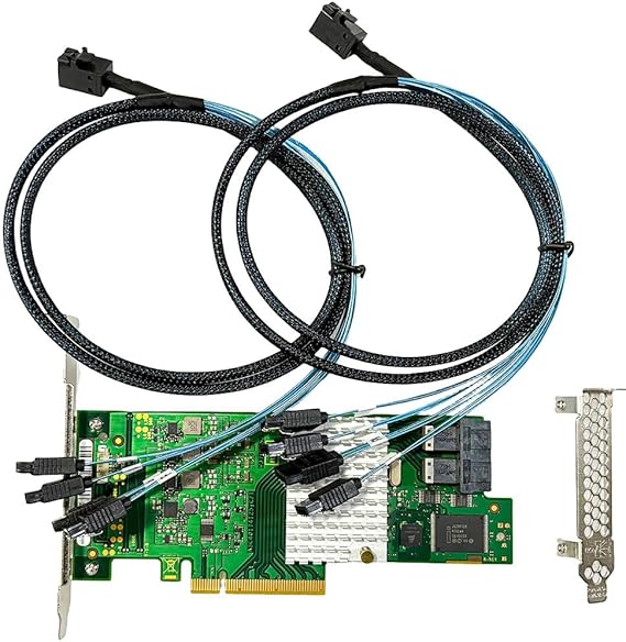 SAS HBA Card Compatible with LSI 9211-8i &amp; 9300-8i IT Mode with SATA Cables | SAS3008, PCIe 3.0 x8, 2x 8643 to SATA Cables, PCIe SATA Expansion Card, HBA Controller, SAS Expander, ZFS/TrueNAS