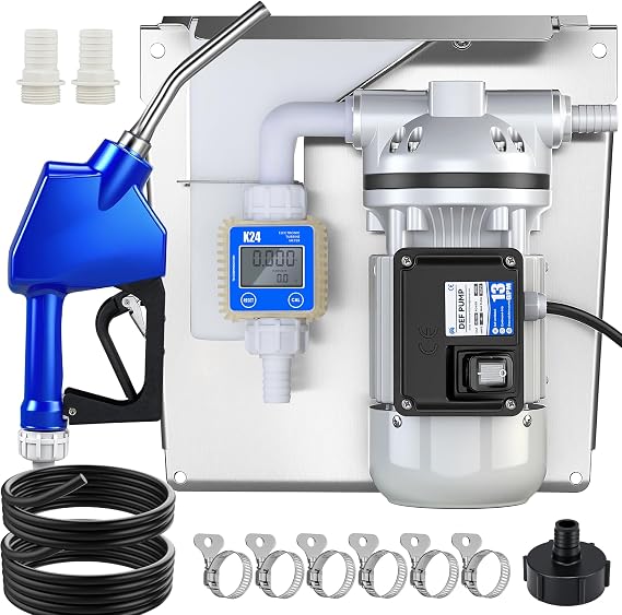 Mxmoonant DEF Transfer Pump Kit, 13.2GPM Diesel Exhaust Fluid Diaphragm Self Priming Electric Water Pump kit for DEF Nozzle, EDPM Hose, Flow Meter (110V US Plug)