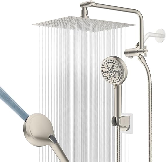 12" Metal Rainfall Shower Head with 10-Mode Handheld, Brushed Nickel
