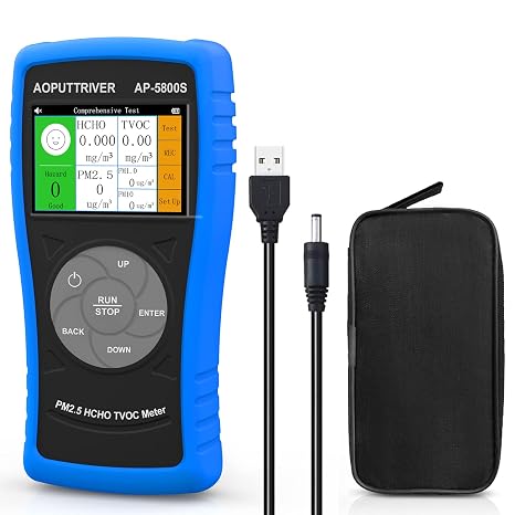 3 in1 Indoor Air Quality Monitor, AP-5800S Formaldehyde Detector, Pollution Monitor, HCHO Detector, Detect Indoor HCHO/TVOC/PM2.5/PM10, Backlight and Colorful LCD Screen & USB Charging