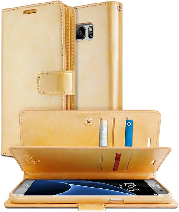 GOOSPERY Mansoor Wallet for Samsung Galaxy S7 Edge Case (2016) Double Sided Card Holder Flip Cover (Gold) S7E-Man-GLD
