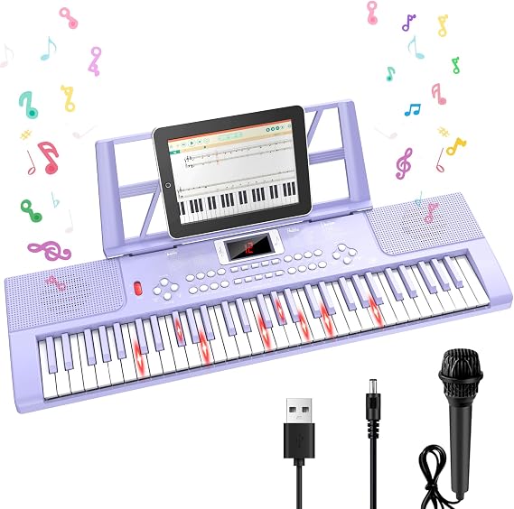 61 Keys Kid Piano Keyboard with Light-up Keys Teaching Mode Dual Speaker