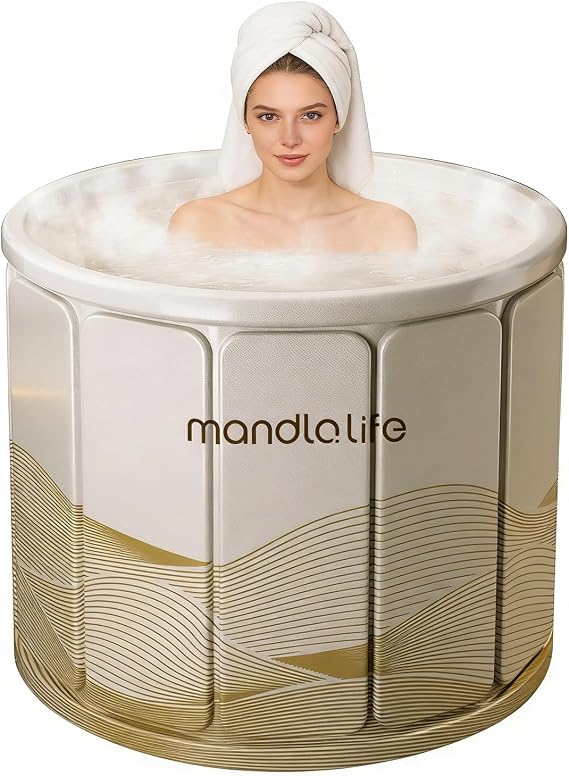 Portable Bathtub for Adults, Collapsible Freestanding Bathtub for Shower, Hot Ice Bath Tubs with Thickened Multi-layer Material to Keep Temperature, Indoor Outdoor Soaking Tub (XL 31.5" L x 25.6" H)