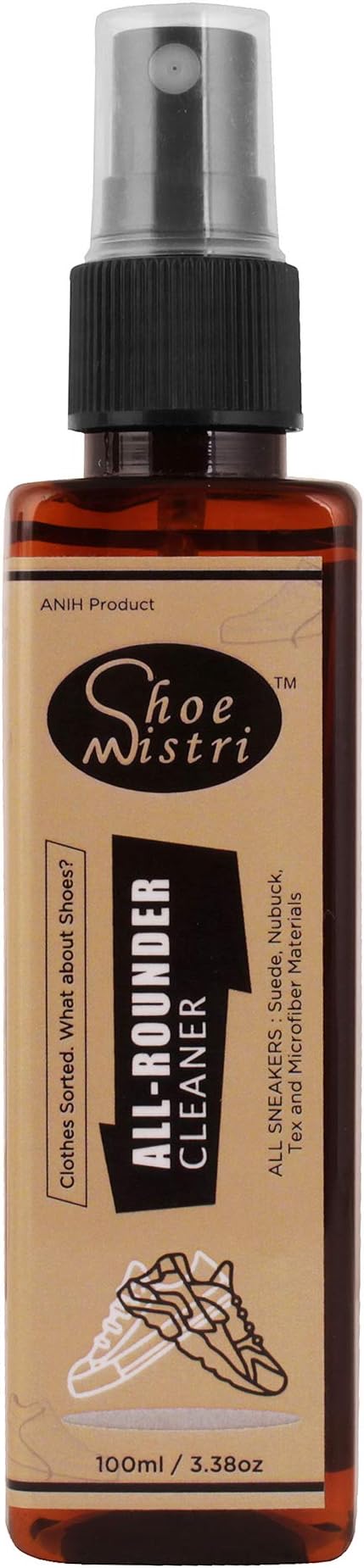 Shoe Mistri Shoe All Rounder Cleaner Spray, Quick Leather Cleaner, Liquid Cleaning Spray, Best for Suede, Nubuck, Canvas, Knit, Mesh and Most Other Absorbent Fabrics