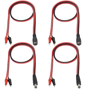 DC Plug Power Adapter Cable, 12V DC Male/Female Jack to Alligator Clip Power Cable DC5521(5.5mmx2.1mm) Cable with Double Alligator Clips for CCTV Camera and Lighting[4pack /50cm]