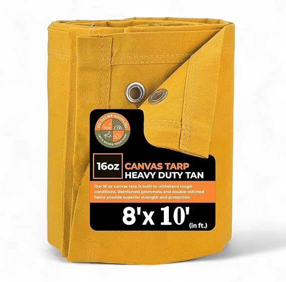 Heavy Duty Waterproof Tarp 8x10 Ft with Grommets, Thick Durable Multipurpose Tan Tarpaulin Cover, UV & Tear Resistant for Camping, Outdoor, Tent, Trailer, Equipment & Machinery