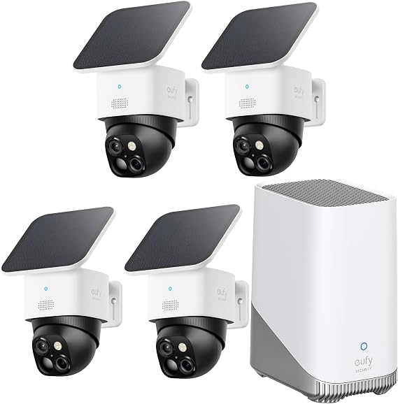 eufy Security Solocam S340 4 pack with HomeBase 3,3K Home Security Camera, 360° Surveillance, Local Expandable Storage up to 16TB, Product Compatibility