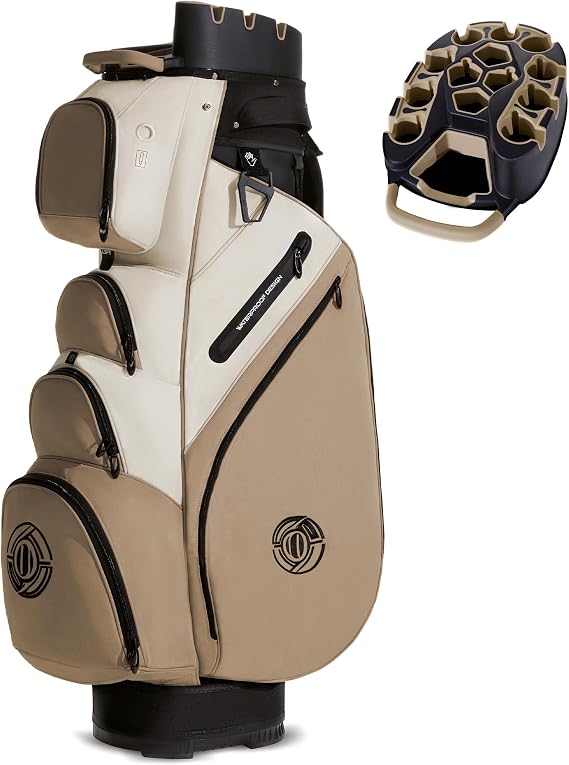 Shopsource Golf Cart Bag, 14 Way Molded Lock Top Club Bag with Full-Length Dividers, Upgrade 900D Oxford Silence Cart Bags for Men with Handles Ergonomic Strap, Stable Base