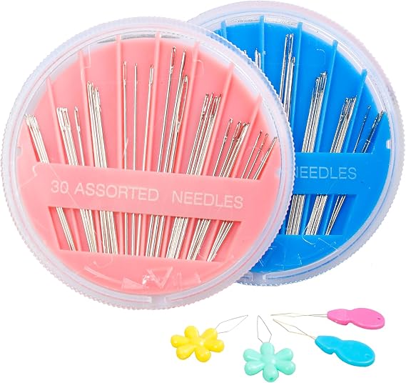 Hekisn 60-Pack Premium Hand Sewing Needles Set, 6 Sizes Embroidery Needles Kit with Threaders, Assorted Large Eye Sewing Needles for Repair, DIY, Art & Craft Projects(Blue&Pink)