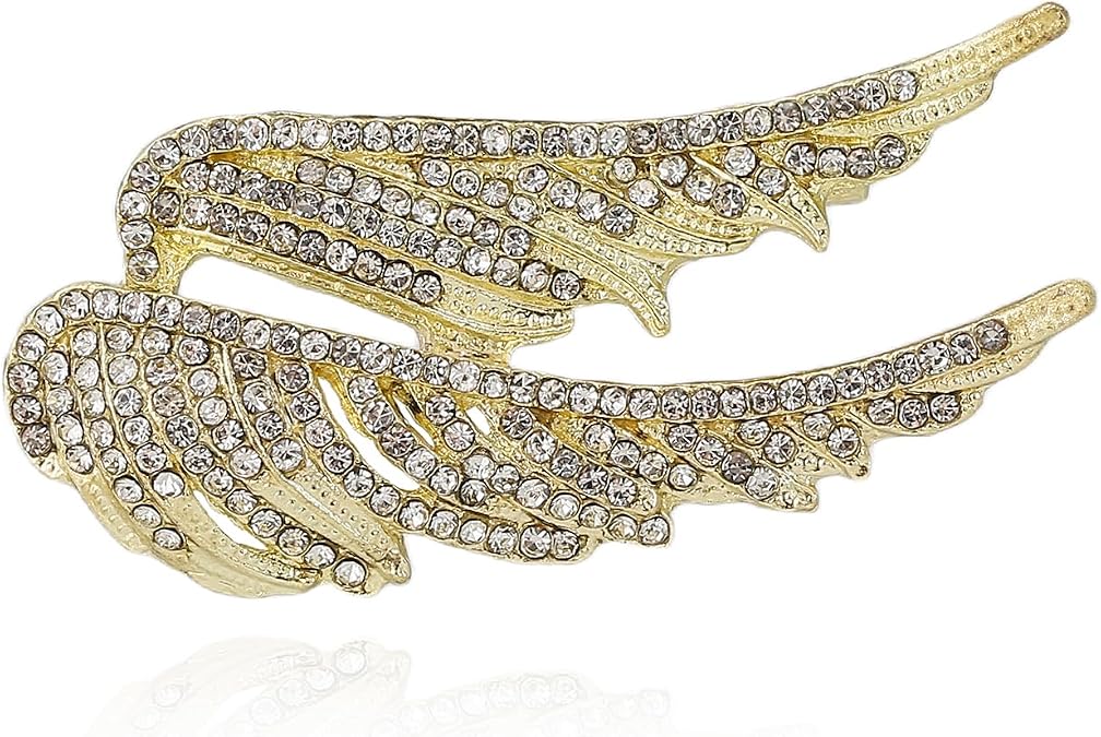 Crystal Angel Wings Brooch,Vintage Rhinestone Feather Lapel Pins Elegant Suit Coat Brooch Punk Wing Heart Collar Pins for Women Men Wedding Party Jewelry