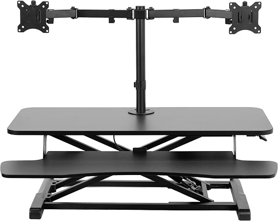 VIVO Height Adjustable 91cm Standing Desk Converter with Dual 13 to 30 inch Monitor Stand, Sit Stand Monitor Mount and Desk Riser, Black, DESK-V036K-M2