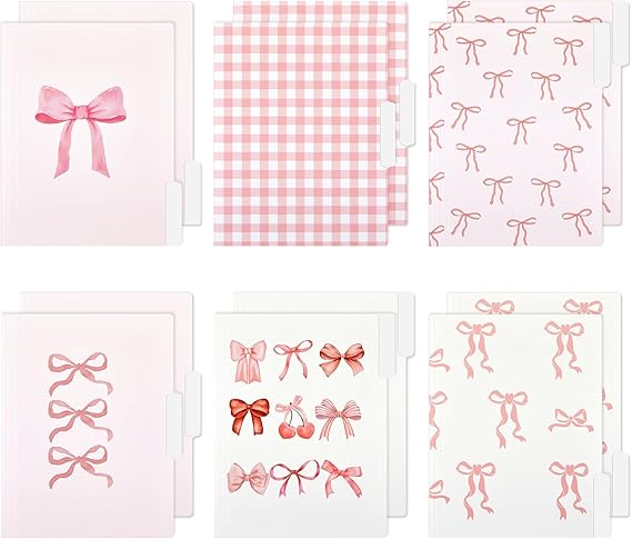 Yaomiao 12 Pcs Bow File Folders, Letter Size, Back to School, Pink