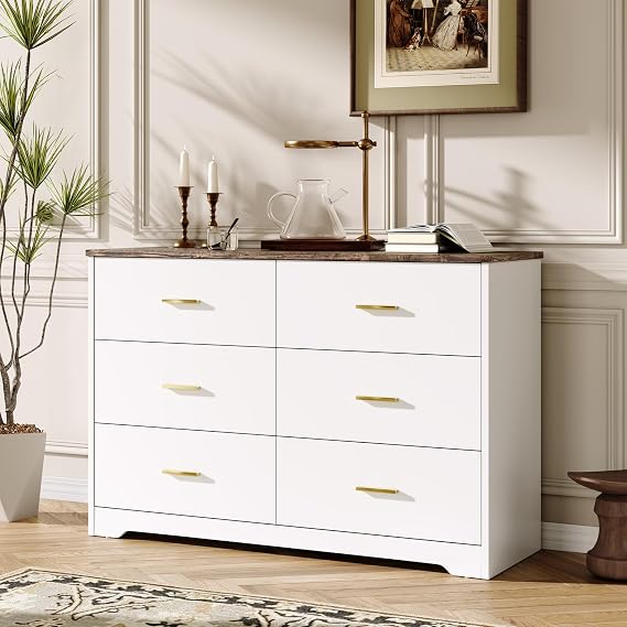 LIDYUK White Dresser for Bedroom, 6 Drawer Dressers & Chests of Drawers