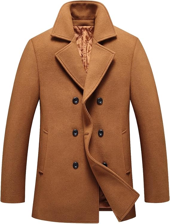FTCayanz Men's Winter Pea Coat Slim Fit Trench Coats Double Breasted Warm Wool Blend Overcoat