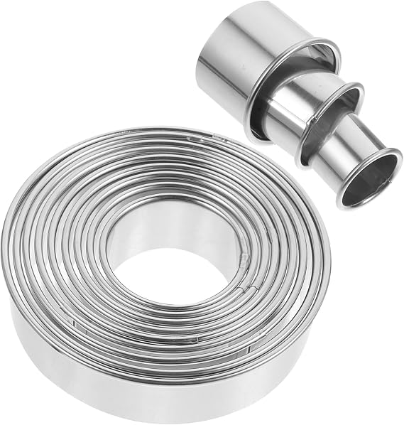 12Pcs Stainless Steel Round Cooking Molds Non Stick Muffin Rings for Baking Versatile Crumpet Tart Ring for Biscuits Dumpling and Mousse