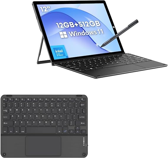 BoxWave Keyboard Compatible with Chuwi UBook X 2-in-1 Laptop (12 in) - SlimKeys Bluetooth Keyboard with Trackpad, Portable Slim TouchPad - Jet Black