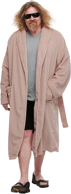 The Big Lebowski Adult The Dude Costume Mens, Tan Full Length Bathrobe Halloween Outfit with Pockets