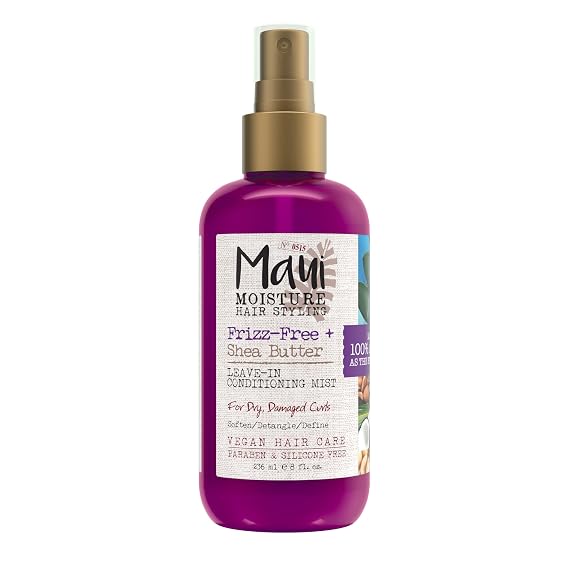Maui Moisture Frizz-Free + Shea Butter Leave-in Conditioning Mist, 8 fl oz | Curly Hair Styling Spray, Softens Detangles & Defines Dry Damaged Curls & Waves, No Parabens or Silicone