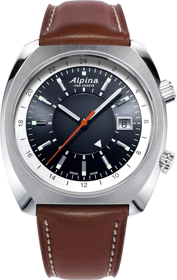Alpina Startimer Pilot 1970s Heritage 3-Hand Swiss Automatic GMT, Rotating Hour Bezel, Sapphire Crystal, 42mm