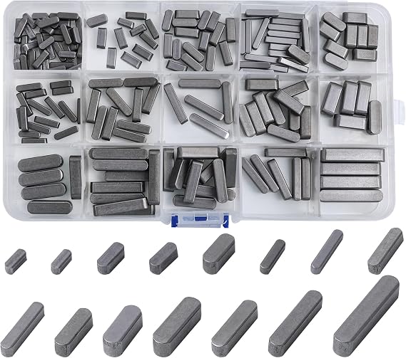 175 Pcs Key Stock Assortment, 15 Sizes Round Ended Feather Key Parallel Drive Shaft Keys Set - 8mm 10mm 12mm 16mm 20mm 25mm 30mm