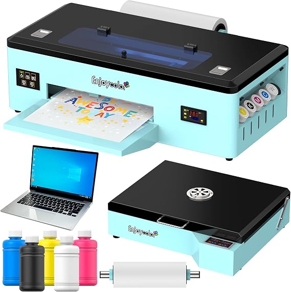 A3 DTF Printer and Oven with Laptop, DTF Transfer Printer Machine | Pre-installed Software, White Ink Circulation, Auto Cleaning, 6-Color 1440x720 dpi,100% Transfer Rate for small business