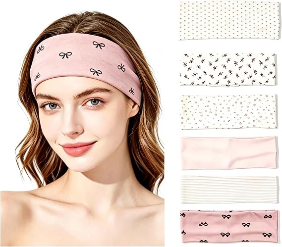 Women’s Hair Ties, Set of 6, Pink Yoga and Fitness Collection | Sweatbands, sports headbands, elastic bands, women’s running, fitness and yoga accessories