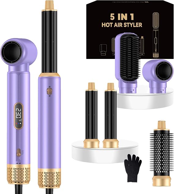 5 in ONE Hair Dryer Brush, Blow Dryer Curling Wand Hair Styling Tools Set, Ionic Hot Air Brush Round Brush Blow Dryer, Left&Right Styler 100-120V