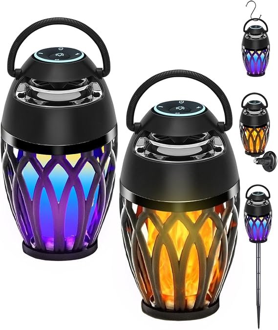 Upgraded Outdoor Bluetooth Speakers, Portable Speaker Waterproof IPX6 with LED RGB Flame Lights, Gadget Gifts for Dad, Hd Stereo Sound, BT 5.3 Portable Wireless Speaker For patio Deals Party(2 Pack)