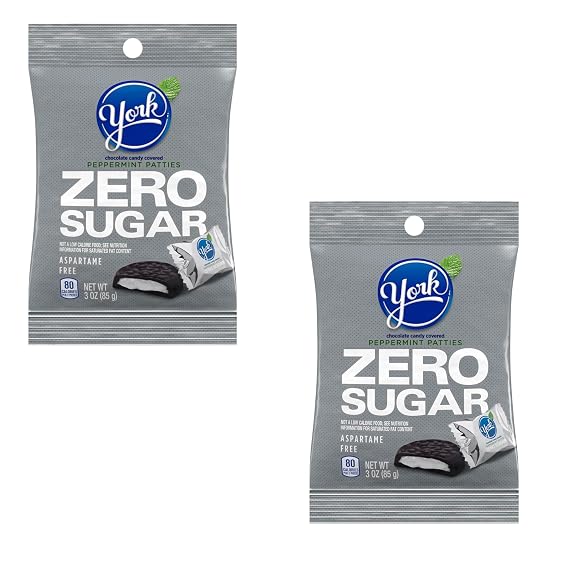 YORK Peppermint Patties Zero Sugar - Pack of 2 - Classic and Delicious Treats for the Whole Family - Great for Sharing - Individually Wrapped