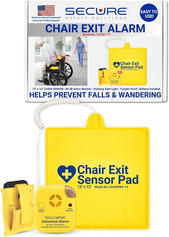 Secure Safety Solutions Chair Exit Alarm for Elderly Dementia Patients | 12"x12" Pressure Sensor Pad, 80 dB Caregiver Alert Monitor, Wandering & Fall Prevention for Seniors, Adults, Wheelchair