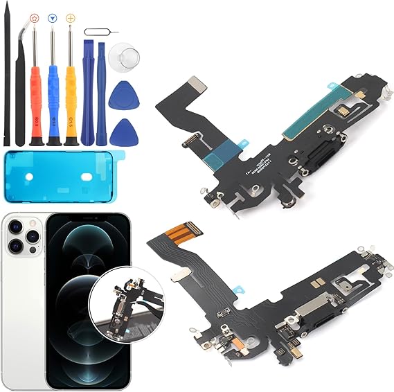 Dock Connector for iPhone 12 Charging Port Flex Cable Replacement for iPhone 12 Pro USB Charger Dock Board Connector with Tools(Black)