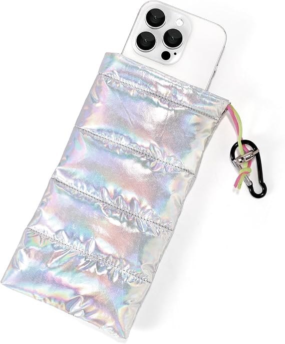 Lyreh Thermal Phone Case, 7.48x4.13in Down Cotton Thermal Warm Cellphone Pouch with Drawstring and Carabiner Clip Outdoor Phone Cover Bags Accessory for Overheating Cooling Sun Protection
