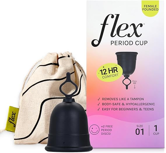 Flex Cup Starter Kit (Full Fit - Size 01) | Reusable Menstrual Cup + 2 Free Menstrual Discs | Pull-Tab for Easy Removal | Tampon + Pad Alternative | Lasts up to 10 Years | Capacity of 2 Super Tampons