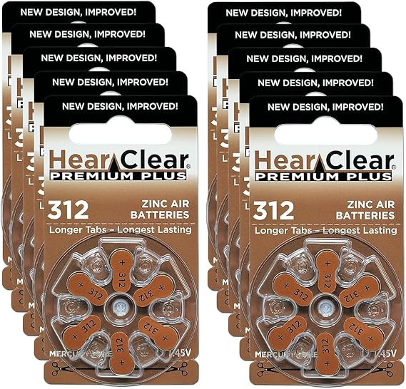 Size 312 PR41 1.45V Zinc Air Hearing Aid Batteries Brown Tab (60 Pack) [Child-Resistant Packaging]