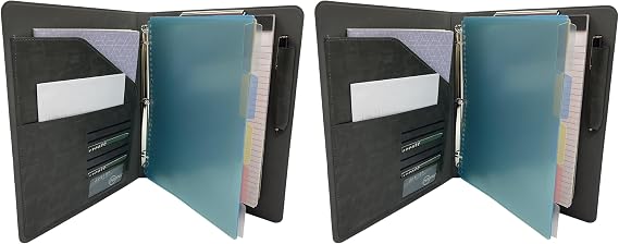 Binder Portfolio Organizer with Color File Folders, Business and Interview Padfolio with 3-Ring Binder, Clipboard (Pack of 2)