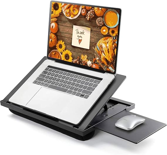 LORYERGO Lap Desk - Lap Desk for Laptop w/ Mouse Pad, Computer Lap Desk w/ Dual Cushions, Laptop Stand for Car 6 Adjustable Angles, Fits Up to 15.6" Laptops, Lap Writing & Drawing Board for Sofa & Bed