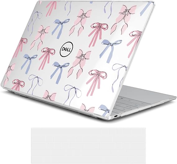 Floral Case for Dell XPS 13 Copilot+ PC 13.4" Display 2024 2025 Release Slim Lightweight Transparent Laptop Shell with Scratch-Resistant Protection, Pink Bow