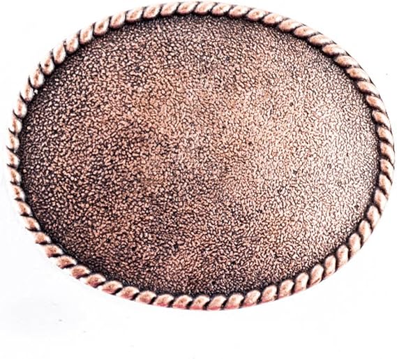 Western Oval Belt Buckle Base | Antique Copper Finish | Rustic Rope Border | Unisex Fashion Accessories | Vintage Western Fashion Accessory | Fits Standard Belts | Sold by Each