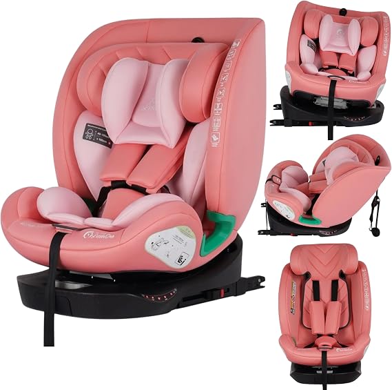 For Your Little One AllStage 360 ISOFIX I-Size Rotating Car Seat, 360° Swivel, Birth to 12 Years (40-150cm), Group 0+/1/2/3, R129, Rear Facing & Forward Facing, Adjustable Headrest, Blush Rose