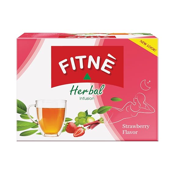FITNE Strawberry Herbal Detox Tea Fruity Myrobalan Rhubarb Senna Infusion Cleansing High Antioxidant No Calories Stevia Sweetener, 12 Tea Bags