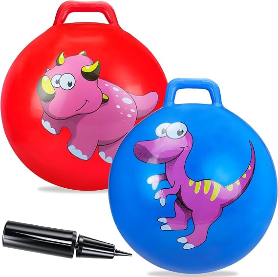 Hymaz Dinosaur Bouncy Balls with Handle for Kids, 2 Pack Ride On Toy Balls for Kids 3 4-8, 15 Inch Hopper Ball with Air Pump, Jumping Ball School Sports Games Balance Exercise Indoor Outdoor