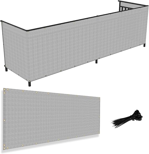 2.5' x 50' Balcony Fence Screen Privacy Deck Fencing UV Protection Windscreen Mesh Cover Railing Shield for Backyard Apartment Porch Pool, Light Gray