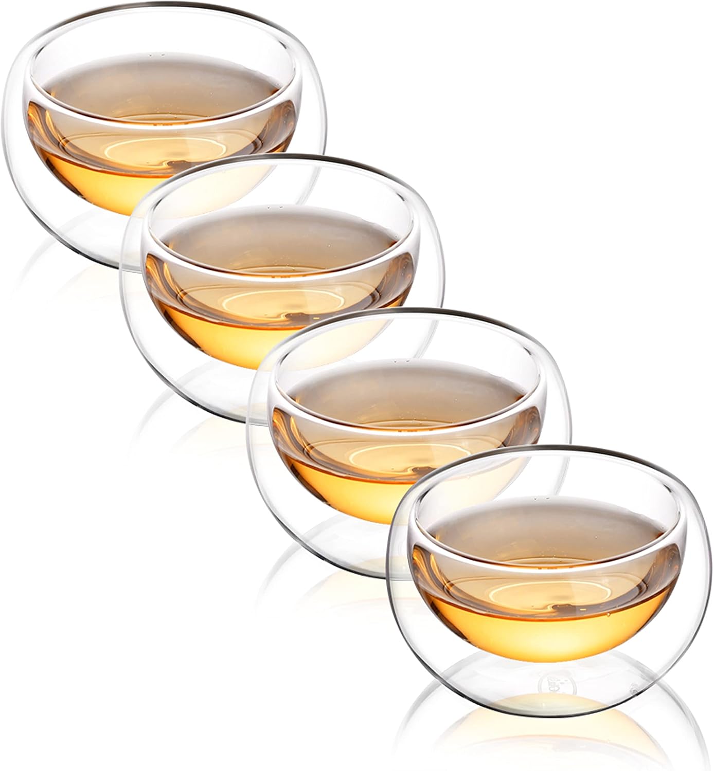 CNGLASS Double Wall Glass Tea Cups Set of 4, Insulated Clear Borosilicate Teacups 150ml, Small Thermal Espresso Cups for Coffee