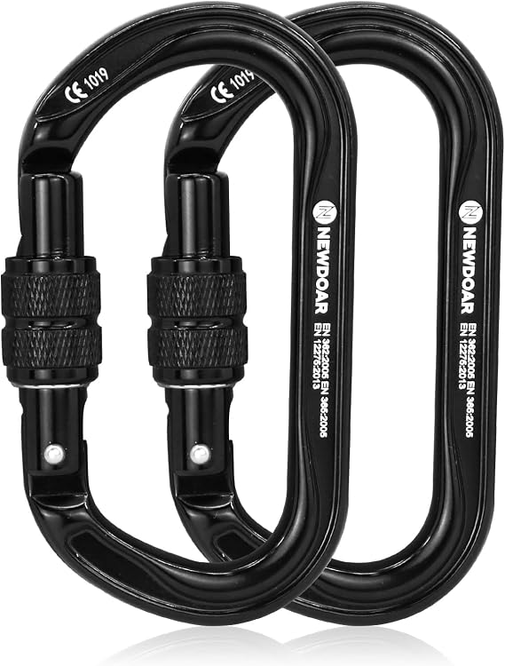 NewDoar 25KN CE&UIAA Certified Climbing Carabiner Professional O-Shaped Heavy Duty Carabiner Auto Locking/Screwgate Locking Carabiner Clips for Rock Climbing,Rappelling,Rescue,Mountaineering