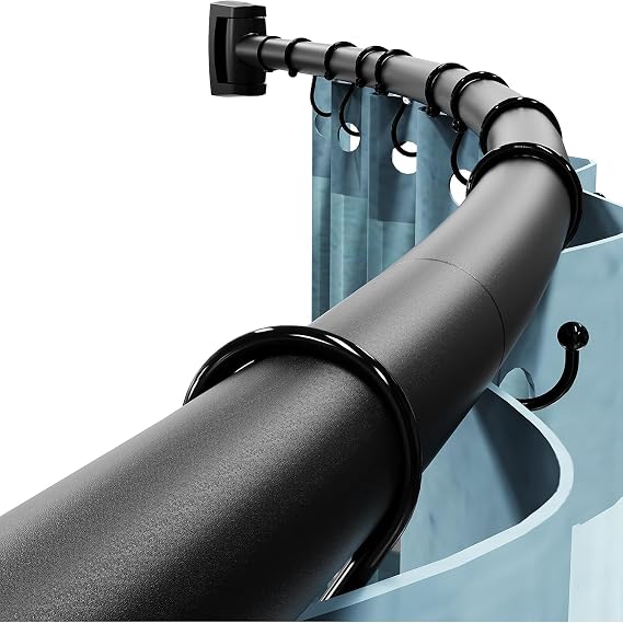 Abiglifty Curved Shower Curtain Rod, 43-78 Inches Adjustable Shower Curtain Rod, Rustproof, Round Extra Wide Shower Rod for Bathroom, Bathtub, Stall, Need to Drill,Black