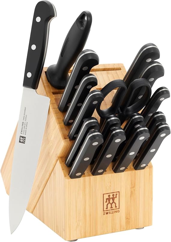 ZWILLING Twin Gourmet Classic 18-pc Knife Block Set, German Stainless Steel, 3 Rivet Handle, No-Stain, Includes Shears Honing Steel, Made in Spain