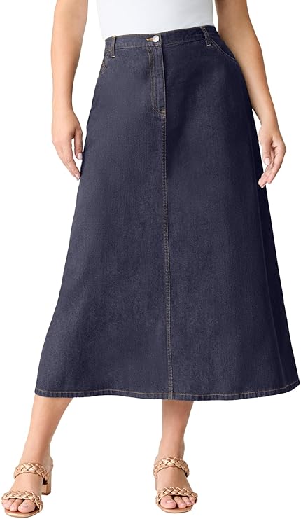 Roaman's Women's Plus Size Complete Cotton A-Line Skirt