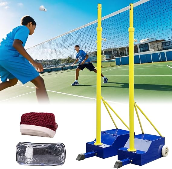 Volleyball Net Outdoor, Portable Volleyball Poles for Backyard, Badminton Net Set with Wheels Indoor Volleyballs/Badminton Poles & Nets with Base Adjustable Height Outdoor Training
